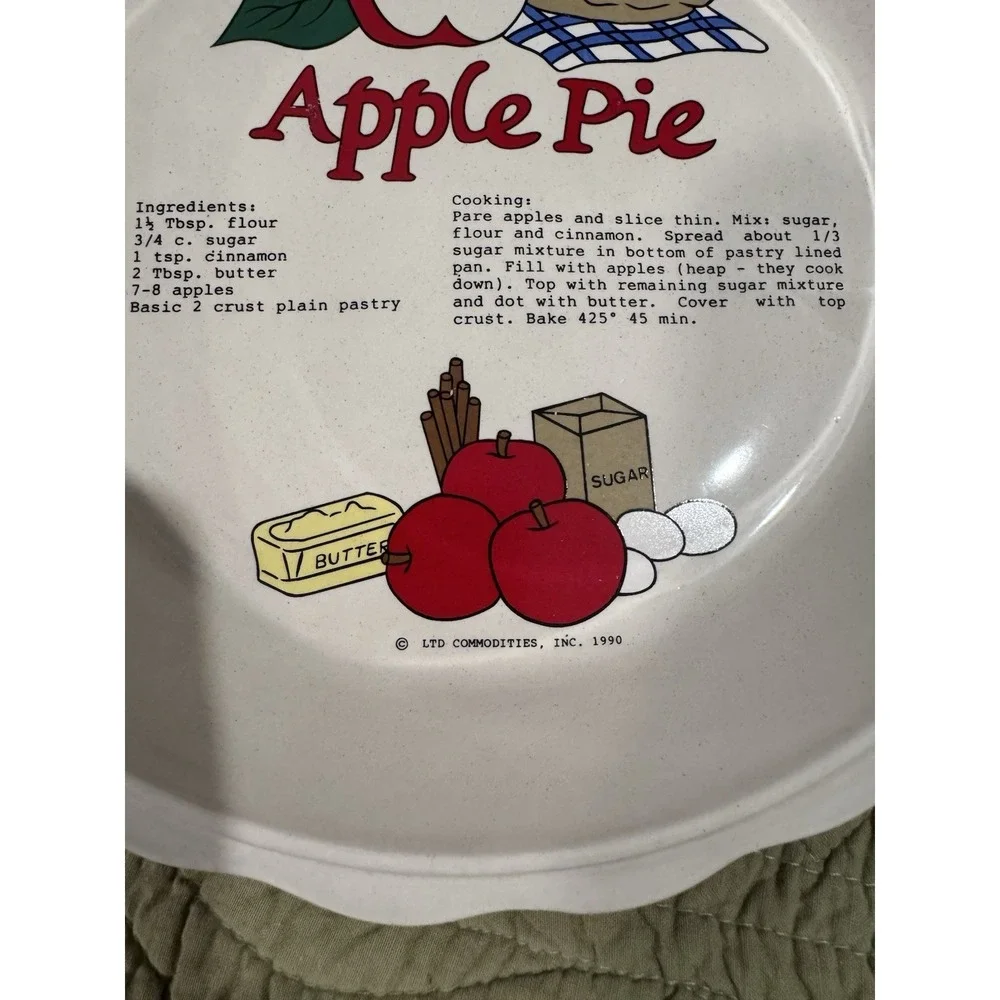 Vintage Ceramic Sunnycraft Apple Pie with Recipe Baking Dish Plate 11